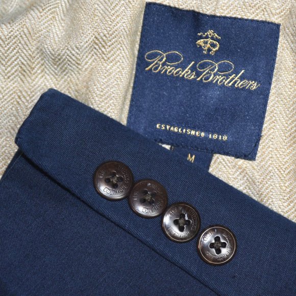 40R Medium Brooks Brothers Blue LINEN COTTON COAT